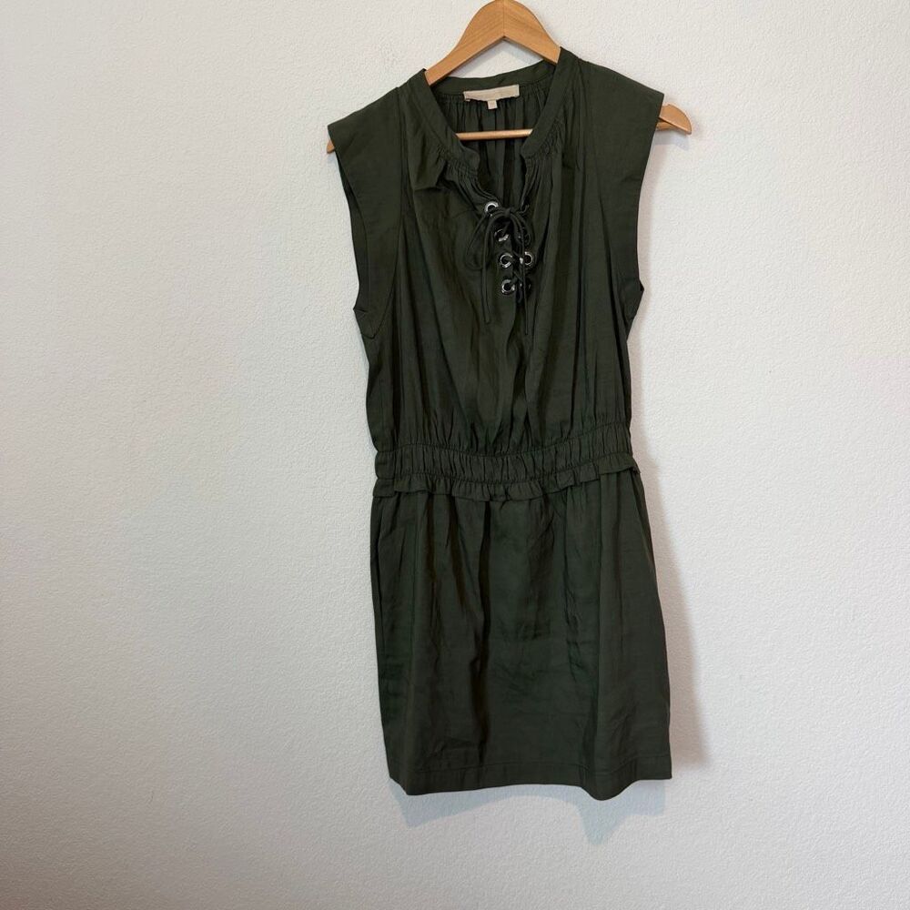 Vanessa Bruno Army Green Sleeveless Lace-Up Mini Dress Women's Size 38 US 6